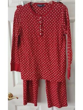 American Living Pajama Set  Womens Large Red Thermal Print Long Sleeve Pants I-8